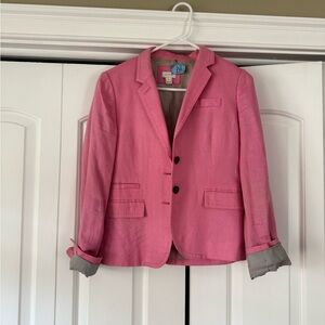 J Crew Hot Pink Blazer with Button & pinstripe Details